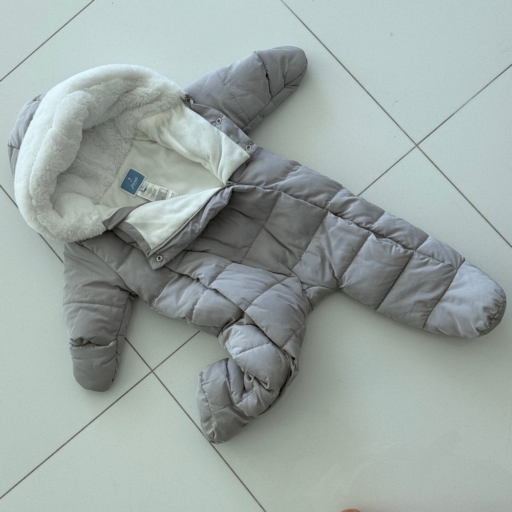 Jacadi Gray and White Baby Snowsuit
